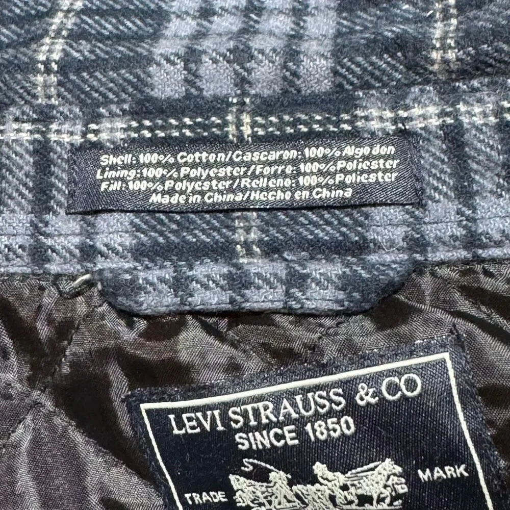 Levi Strauss & Co Blue Workwear Quilted Insulated Lined Flannel Shirt Jacket Men